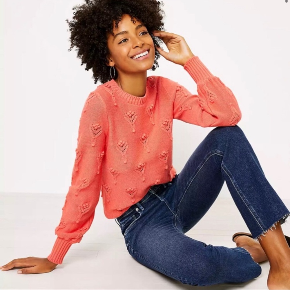 Ann Taylor LOFT Cotton Floral Bobble Sweater M